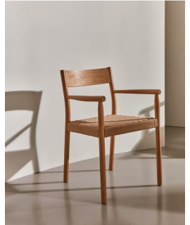 ALBORG chair with armrests in solid oak and rope seat