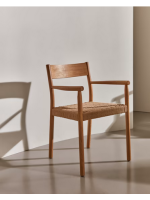 ALBORG chair with armrests in solid oak and rope seat