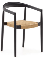 EGIDE in beige rope and teak wood black finish chair with armrests inside and outside armchair