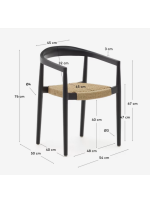 EGIDE in corda beige e legno di teak finitura nera sedia con braccioli poltroncina interno ed esterno