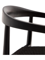 ANTER en corde noir et bois de teak finition noire chaise avec accoudoirs fauteuil intérieur et extérieur