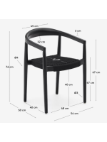ANTER in corda nera e legno di teak finitura nera sedia con braccioli poltroncina interno ed esterno