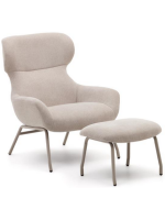 GANIA fauteuil avec repose-pieds en chenille beige et pieds en métal beige home design