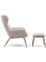 GANIA fauteuil avec repose-pieds en chenille beige et pieds en métal beige home design