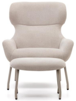 GANIA fauteuil avec repose-pieds en chenille beige et pieds en métal beige home design