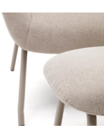 GANIA fauteuil avec repose-pieds en chenille beige et pieds en métal beige home design