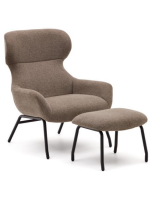 REGAL armchair with footrest in light brown chenille and black metal legs home design