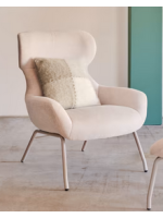 BELA Sessel mit beiger Chenille und beigen Metallbeinen im Wohndesign