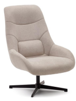 AZTECA swivel armchair in beige chenille and black steel