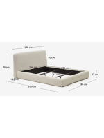 BANDO double bed with removable cover in ecru shearling fabric for 160x200 cm mattress