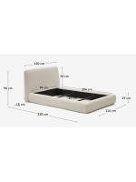 BANDO lit simple déhoussable en tissu shearling écru pour matelas 90x200 cm