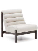 FILI Sillón de madera maciza de roble acabado negro y tejido de borreguito ecológico blanco.