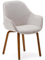 DOGER chair with chenille armrests and solid ash wood legs with walnut finish