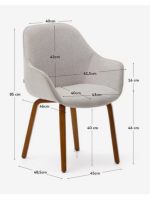 DOGER Silla con reposabrazos de chenilla y patas de madera maciza de fresno acabado nogal