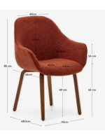 ALVIREX chair with shearling armrests of your choice of color and solid ash wood legs with walnut finish