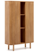 BELAMO buffet haut 110x140h cm avec 2 portes coulissantes en placage frêne finition naturelle effet lattes