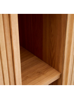 BELAMO high sideboard 110x140h cm with 2 sliding doors in ash veneer natural finish with slatted effect