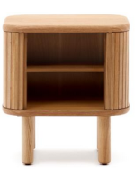 BELAMO 50x55h cm bedside table with 2 sliding doors in ash veneer natural finish with slatted effect