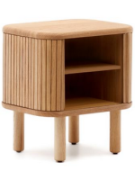 BELAMO 50x55h cm bedside table with 2 sliding doors in ash veneer natural finish with slatted effect