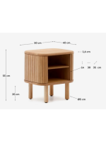 BELAMO 50x55h cm bedside table with 2 sliding doors in ash veneer natural finish with slatted effect