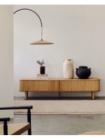 BELAMO TV stand 200x50h cm with 2 sliding doors in ash veneer natural finish with slat effect