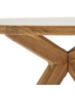 AMELY runder Outdoor Tisch Durchmesser 120 cm Beine aus Akazienholz und Platte aus beigem Polycarbonat