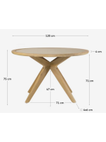 AMELY Mesa redonda para exteriores diámetro 120 cm patas en madera de acacia y tapa en policarbonato beige