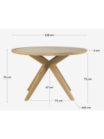 AMELY tavolo da esterno rotondo diam 120 cm gambe in legno massello di acacia e piano in policarbonato beige
