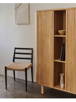 BELAMO high sideboard 110x140h cm with 2 sliding doors in ash veneer natural finish with slatted effect