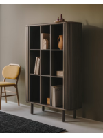 AFRO high sideboard 110x140h cm with 2 sliding doors in ash dark finish with slatted effect