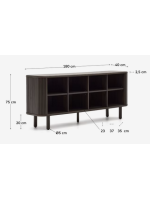 AFRO buffet 180x75h cm avec 2 portes coulissantes en placage finition frêne foncé avec effet lattes