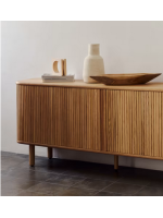 BELAMO sideboard 180x75h cm with 2 sliding doors in ash veneer natural finish with slat effect