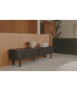 AFRO TV stand 200x50h cm with 2 sliding doors in ash dark finish with slat effect