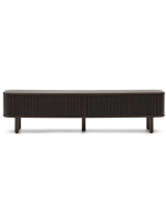 AFRO Mueble TV 200x50h cm con 2 puertas correderas chapada en acabado ceniza oscuro efecto listones