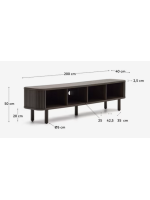 AFRO Mueble TV 200x50h cm con 2 puertas correderas chapada en acabado ceniza oscuro efecto listones