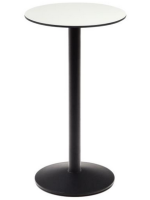 ELA table h 97 cm with 60 cm diameter top in white hpl and base in black painted metal for outdoor use