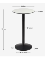 ELA table h 97 cm with 60 cm diameter top in white hpl and base in black painted metal for outdoor use