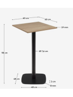 PART table h 97 cm top 60x60 cm in natural finish melamine and black painted metal base for bars and restaurants