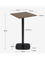 CHARME table h 97 plateau cm 60x60 cm en mélaminé finition noyer et base en métal verni noir pour bars et restaurants