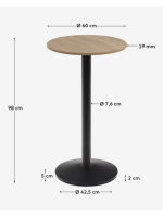 CHIOS mesa h 97 cm tapa diámetro 60 cm en melamina acabado natural y base de metal pintado de negro para bares y restaurantes