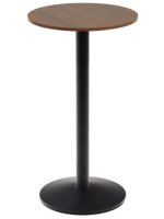 TARA table haute 97 cm plateau de diamètre 60 cm en mélaminé finition noyer et base en métal verni noir