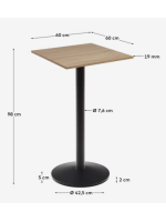 COLO high table 97 cm top 60x60 cm in natural finish melamine and black painted metal base for bars and restaurants