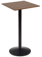 ZULU high table 97 cm top 60x60 cm in walnut finish melamine and black painted metal base for bars and restaurants