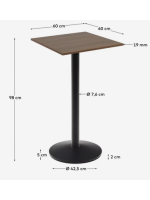 ZULU high table 97 cm top 60x60 cm in walnut finish melamine and black painted metal base for bars and restaurants