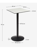 MACRO hoher tisch 97 cm mit platte 60x60 cm aus weißem hpl und basis aus schwarz lackiertem metall für den außenbereich