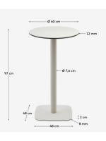 TEMPO hoher tisch 97 cm mit platte 60 cm durchmesser aus weißem hpl und basis aus weiß lackiertem metall für für draußen