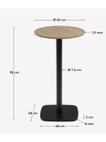 BALL mesa alta 97 cm tapa diámetro 60 cm en melamina acabado natural y base de metal pintado de negro para bares y restaurantes