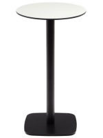 INNIS high table 97 cm with 60 cm diameter top in white hpl and base in black painted metal for outdoor use