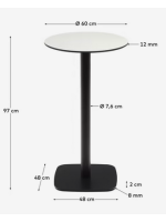 INNIS high table 97 cm with 60 cm diameter top in white hpl and base in black painted metal for outdoor use