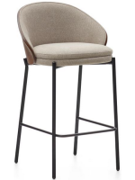 OWENS Hocker H Sitzhöhe 65 cm furnierte Esche Wengé-Finish in hellbraunem Stoff und schwarzer Metallstruktur